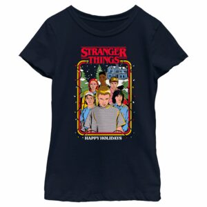 Girl’s Stranger Things Retro Happy Holidays Card T-Shirt