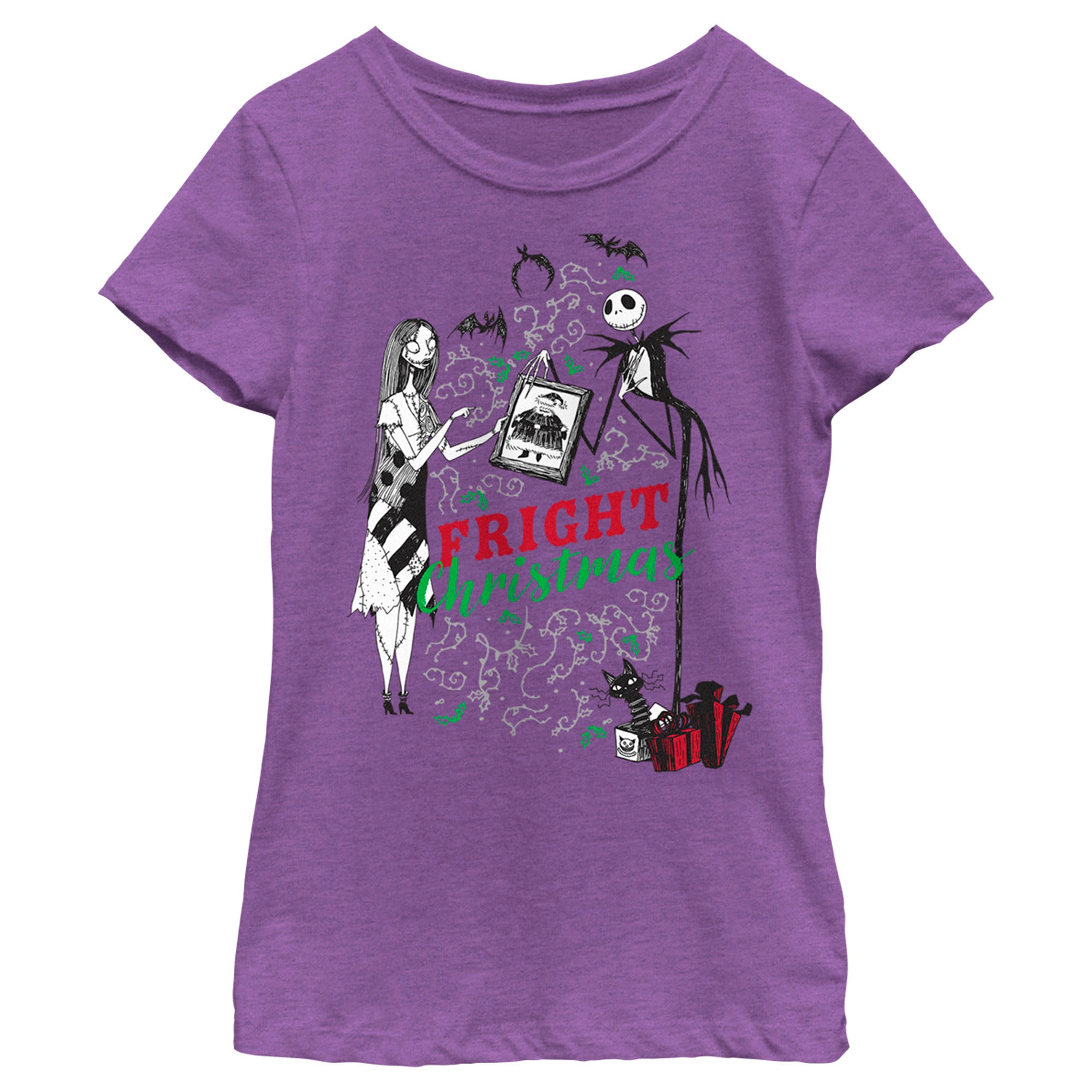 Girl's The Nightmare Before Christmas Fright Christmas Jack and Sally T-Shirt Girl's The Nightmare Before Christmas Fright Christmas Jack and Sally T-Shirt