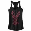 Junior’s CHIN UP Christmas Flannel Reindeer Print Racerback Tank Top