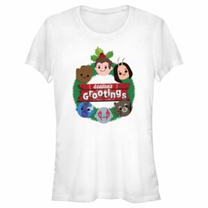Junior’s Guardians of the Galaxy Holiday Special Season’s Grootings Cute Characters T-Shirt