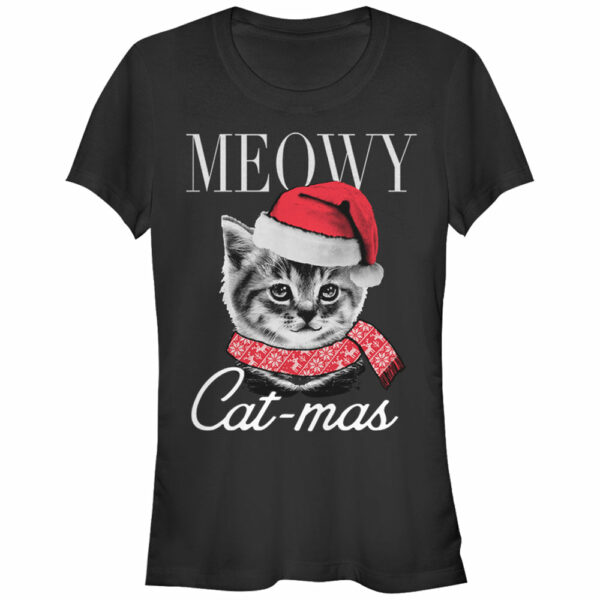 Junior’s Lost Gods Christmas Cat Meowy Catmas T-Shirt