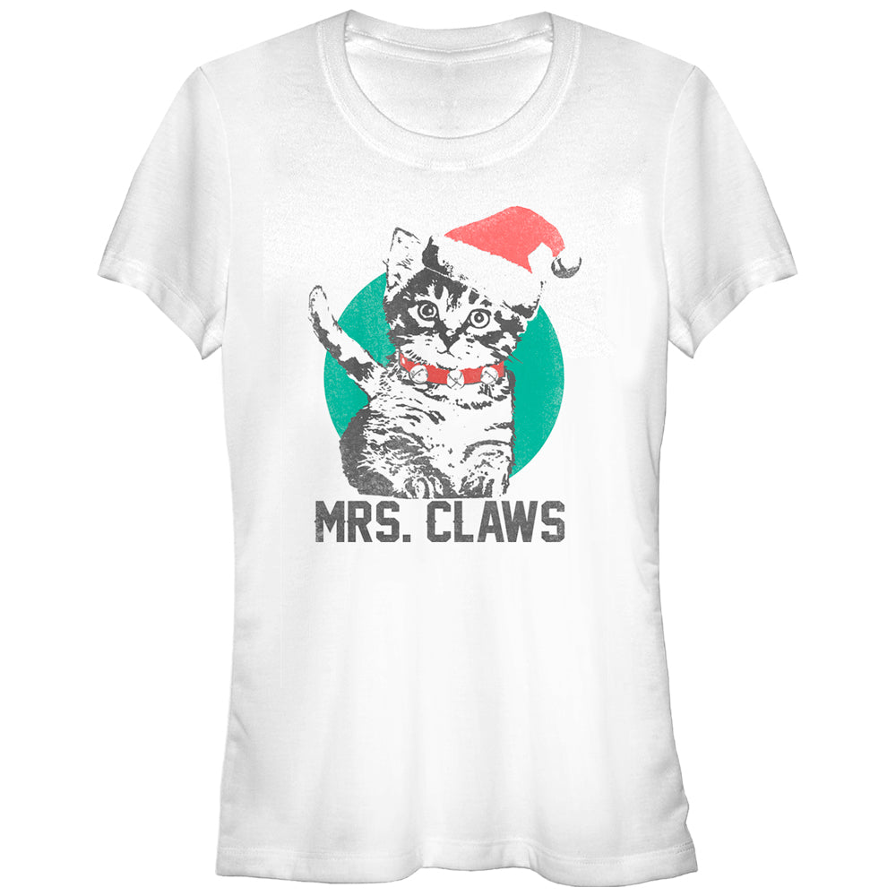 Junior's Lost Gods Christmas Kitten Mrs. Claws T-Shirt Junior's Lost Gods Christmas Kitten Mrs. Claws T-Shirt