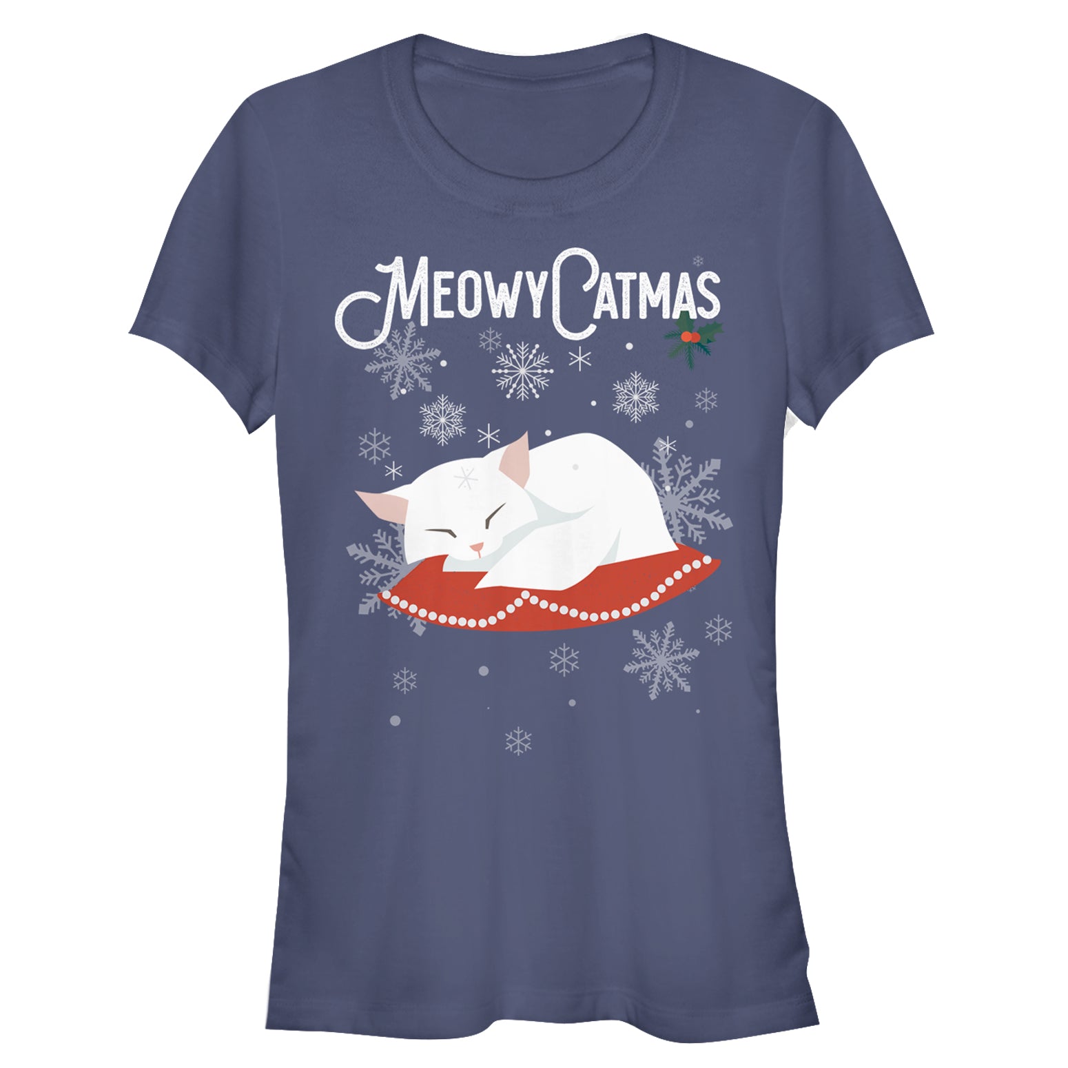 Junior's Lost Gods Christmas Meowy Kitten Pillow T-Shirt Junior's Lost Gods Christmas Meowy Kitten Pillow T-Shirt