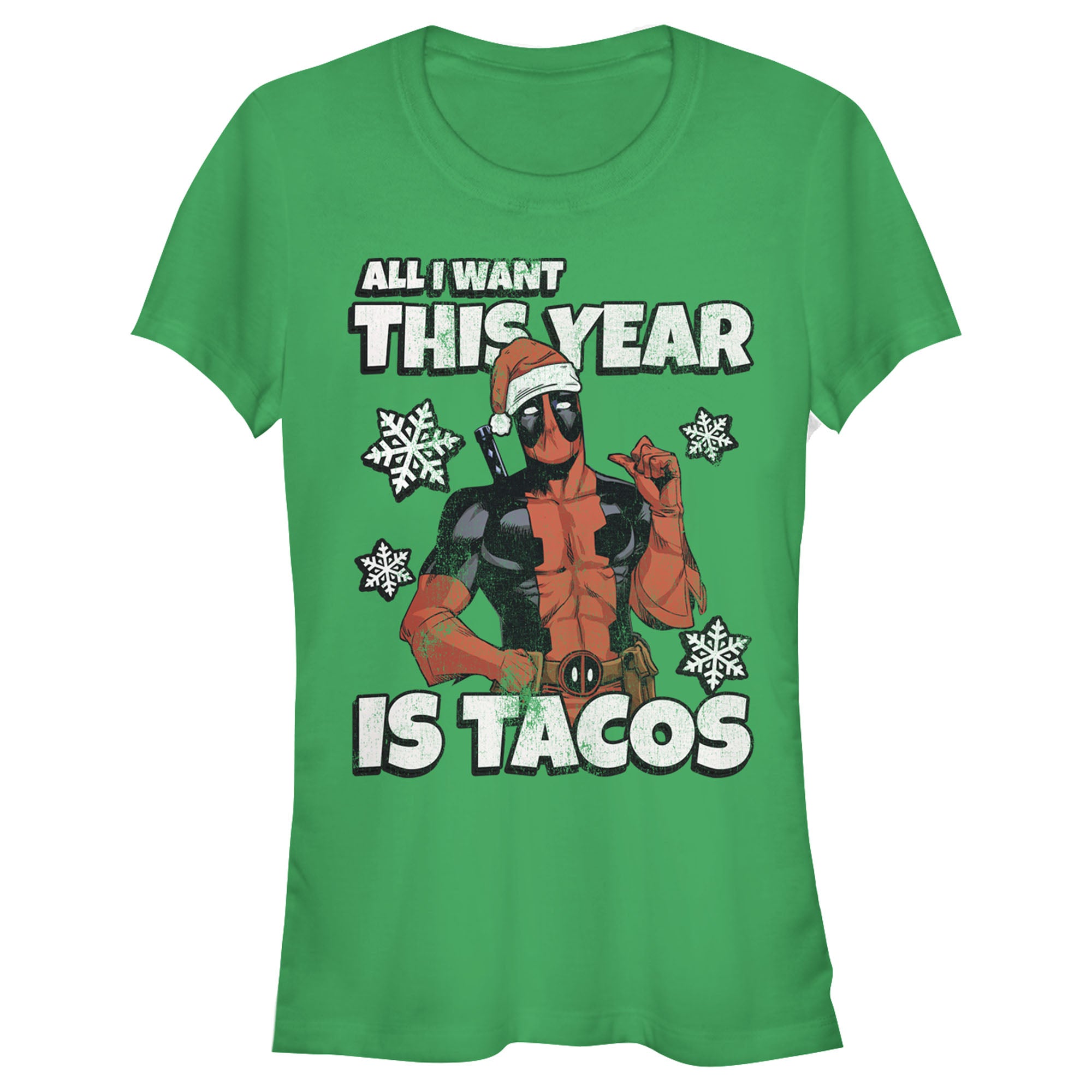 Junior's Marvel Christmas Deadpool Santa Tacos T-Shirt Junior's Marvel Christmas Deadpool Santa Tacos T-Shirt