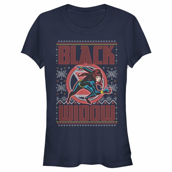 Junior’s Marvel Ugly Christmas Black Widow Snow T-Shirt