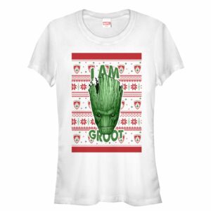 Junior’s Marvel Ugly Christmas Guardians of the Galaxy Groot Portrait T-Shirt