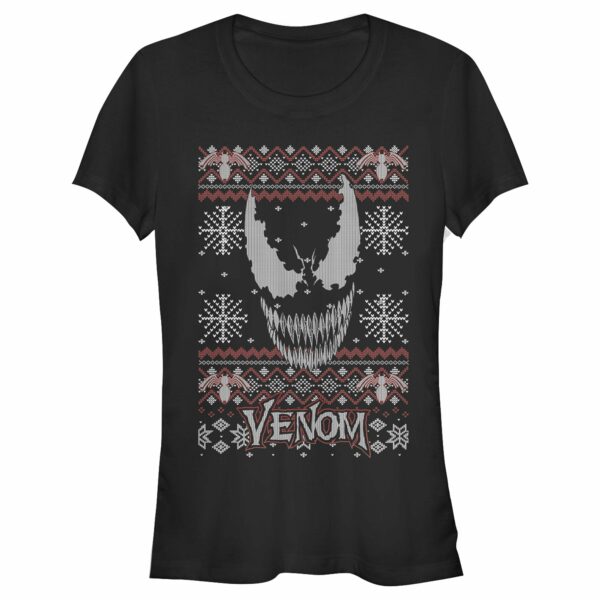 Junior’s Marvel Ugly Christmas Venom Face T-Shirt