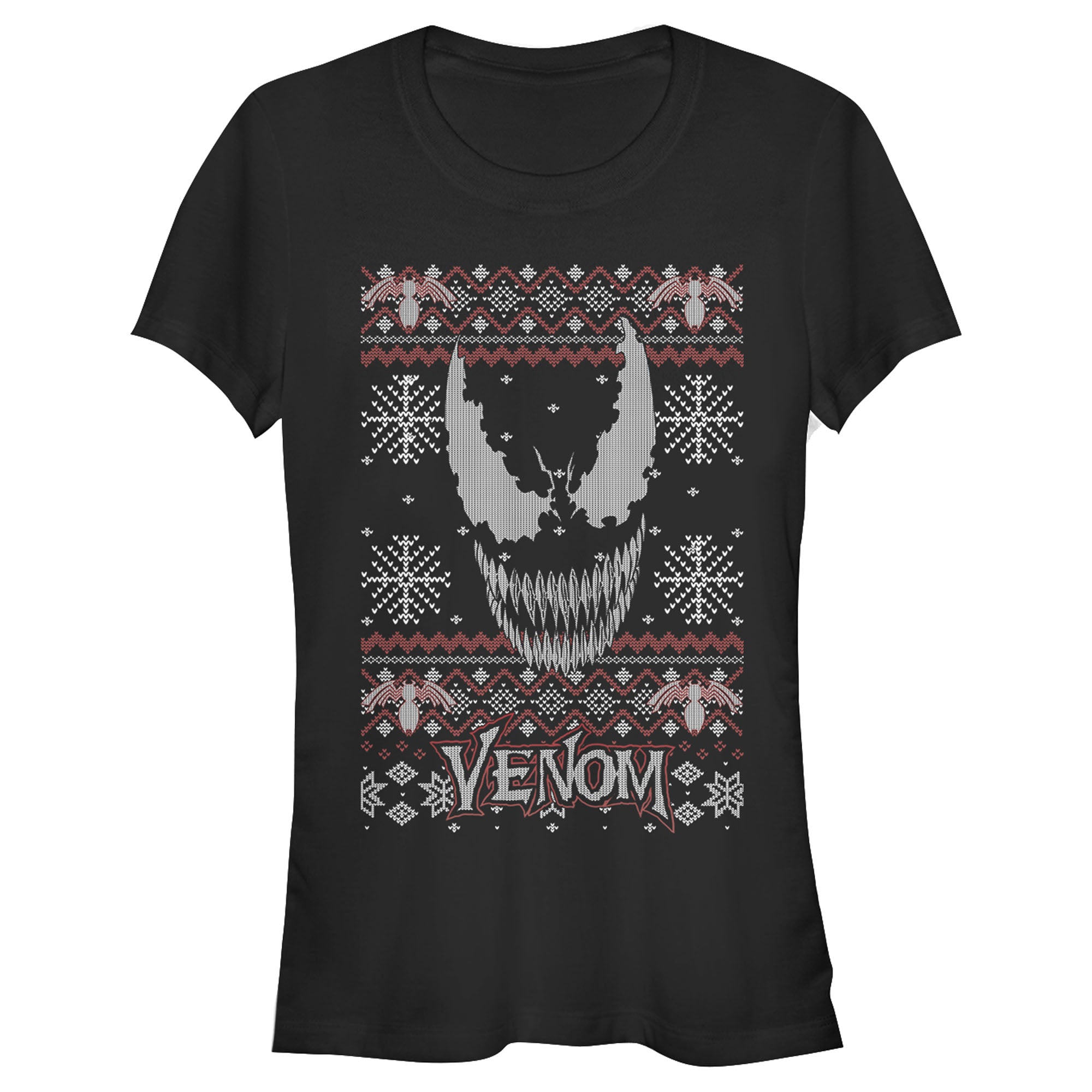 Junior's Marvel Ugly Christmas Venom Face T-Shirt Junior's Marvel Ugly Christmas Venom Face T-Shirt
