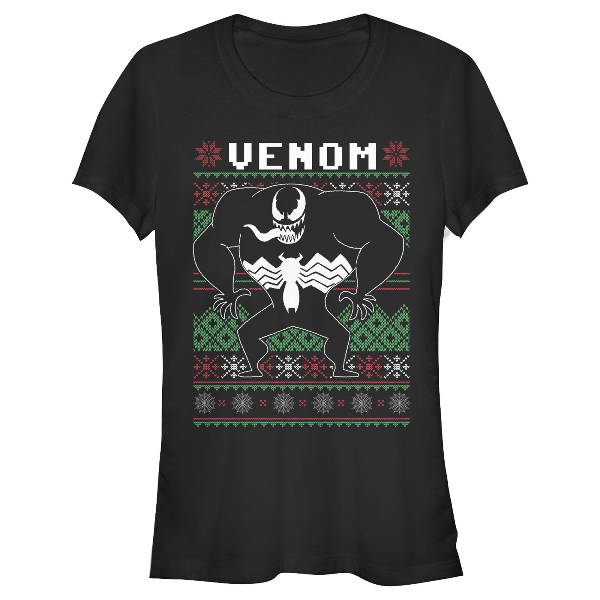 Junior's Marvel Ugly Christmas Venom Tongue T-Shirt Junior's Marvel Ugly Christmas Venom Tongue T-Shirt