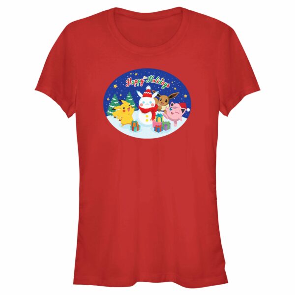 Junior’s Pokemon Christmas Happy Holidays Snowman T-Shirt