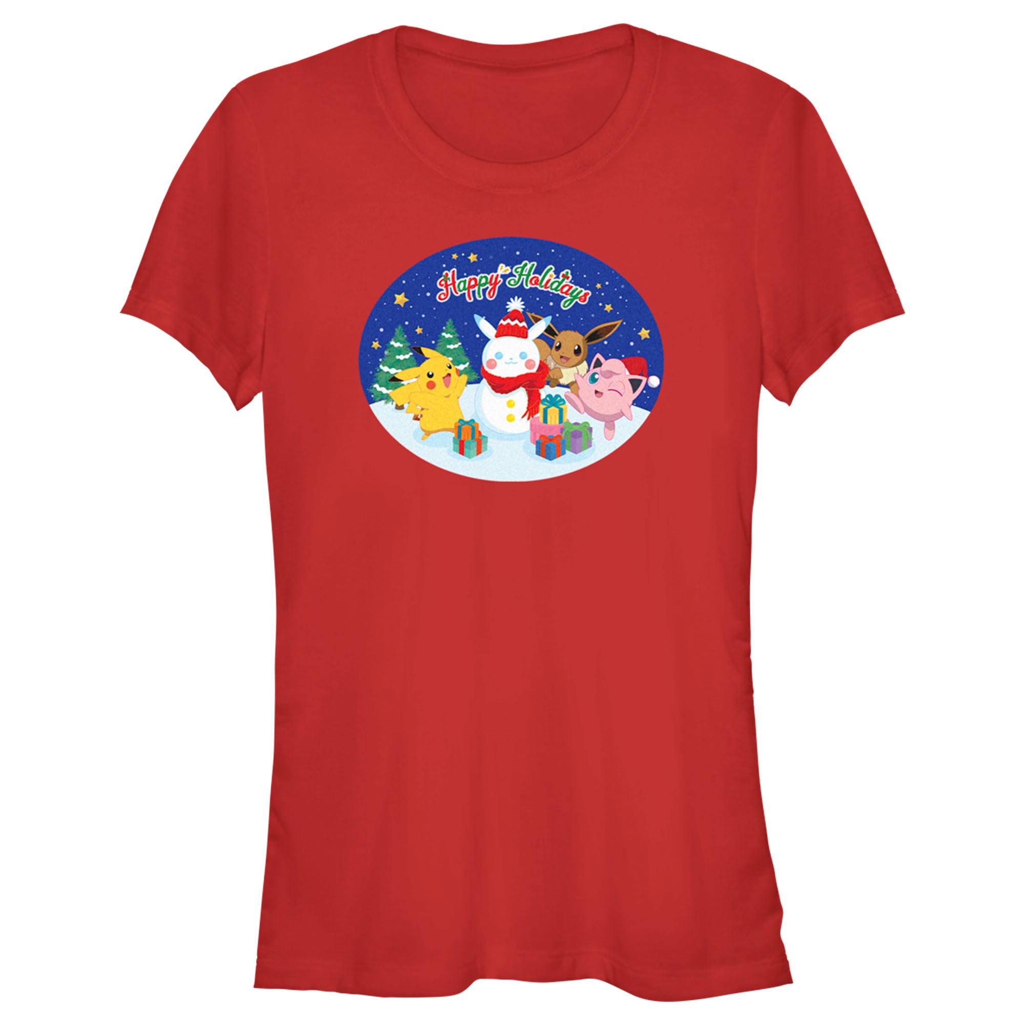 Junior's Pokemon Christmas Happy Holidays Snowman T-Shirt Junior's Pokemon Christmas Happy Holidays Snowman T-Shirt