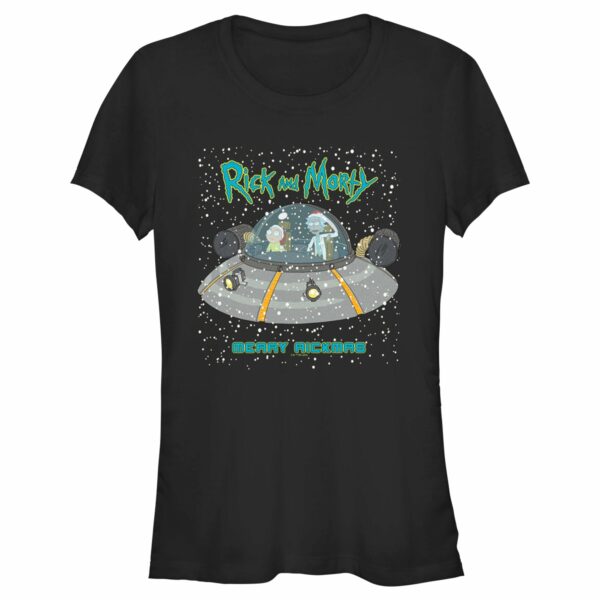 Junior’s Rick And Morty Snowing Spaceship Merry Rickmas T-Shirt