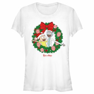 Junior’s Rick and Morty Christmas Wreath T-Shirt