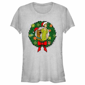 Junior’s Scooby Doo Christmas Shaggy and Scooby Wreath T-Shirt