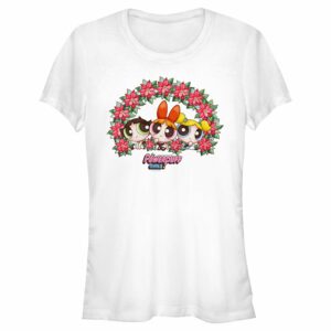 Junior’s The Powerpuff Girls Christmas Poinsettia Wreath T-Shirt