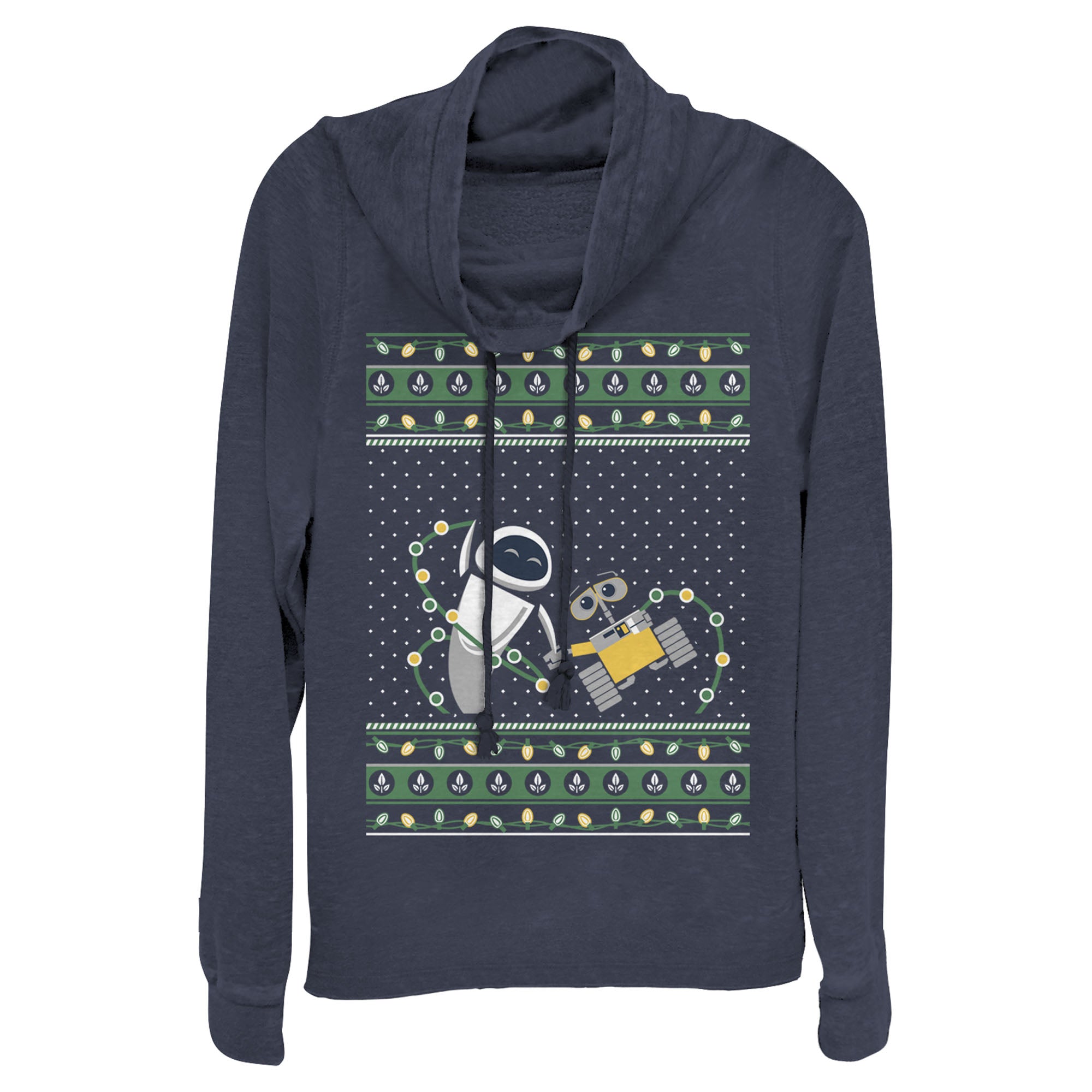 Junior's Wall-E Ugly Christmas Robots Cowl Neck Sweatshirt Junior's Wall-E Ugly Christmas Robots Cowl Neck Sweatshirt