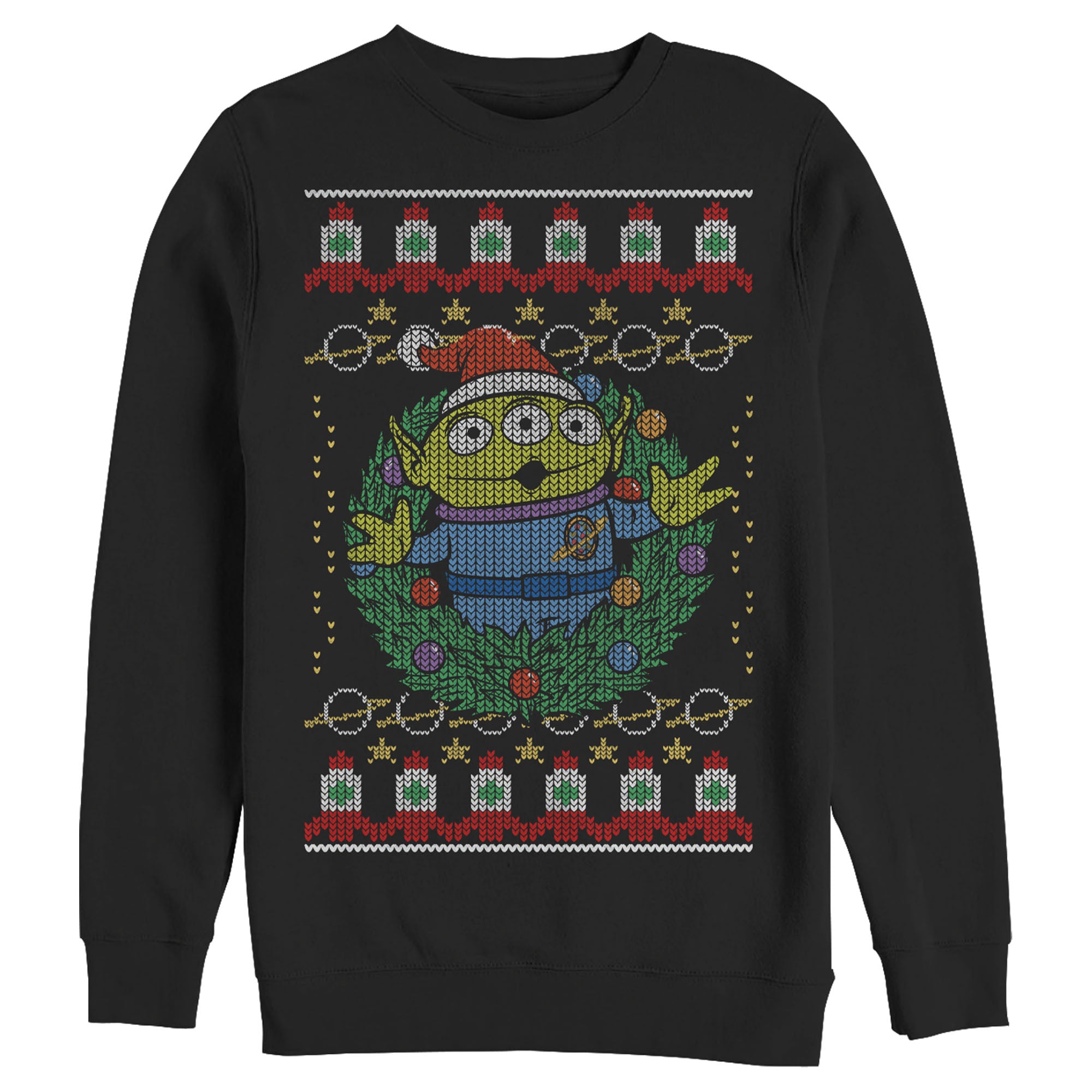 Men_s Toy Story Ugly Christmas Alien Wreath Sweatshirt Men_s Toy Story Ugly Christmas Alien Wreath Sweatshirt