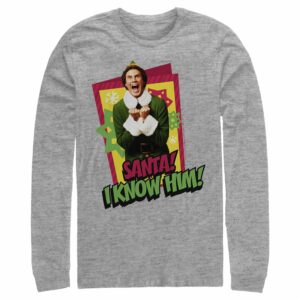 Men’s Elf Santa I Know Him Quote Long Sleeve Shirt