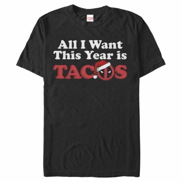Men’s Marvel Christmas Deadpool All I Want is Tacos T-Shirt