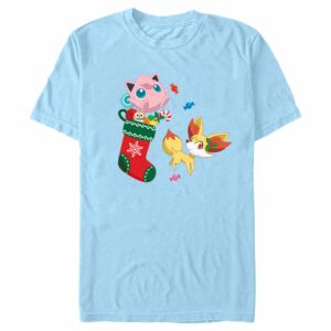 Men’s Pokemon Christmas Jigglypuff and Fennekin Stocking T-Shirt
