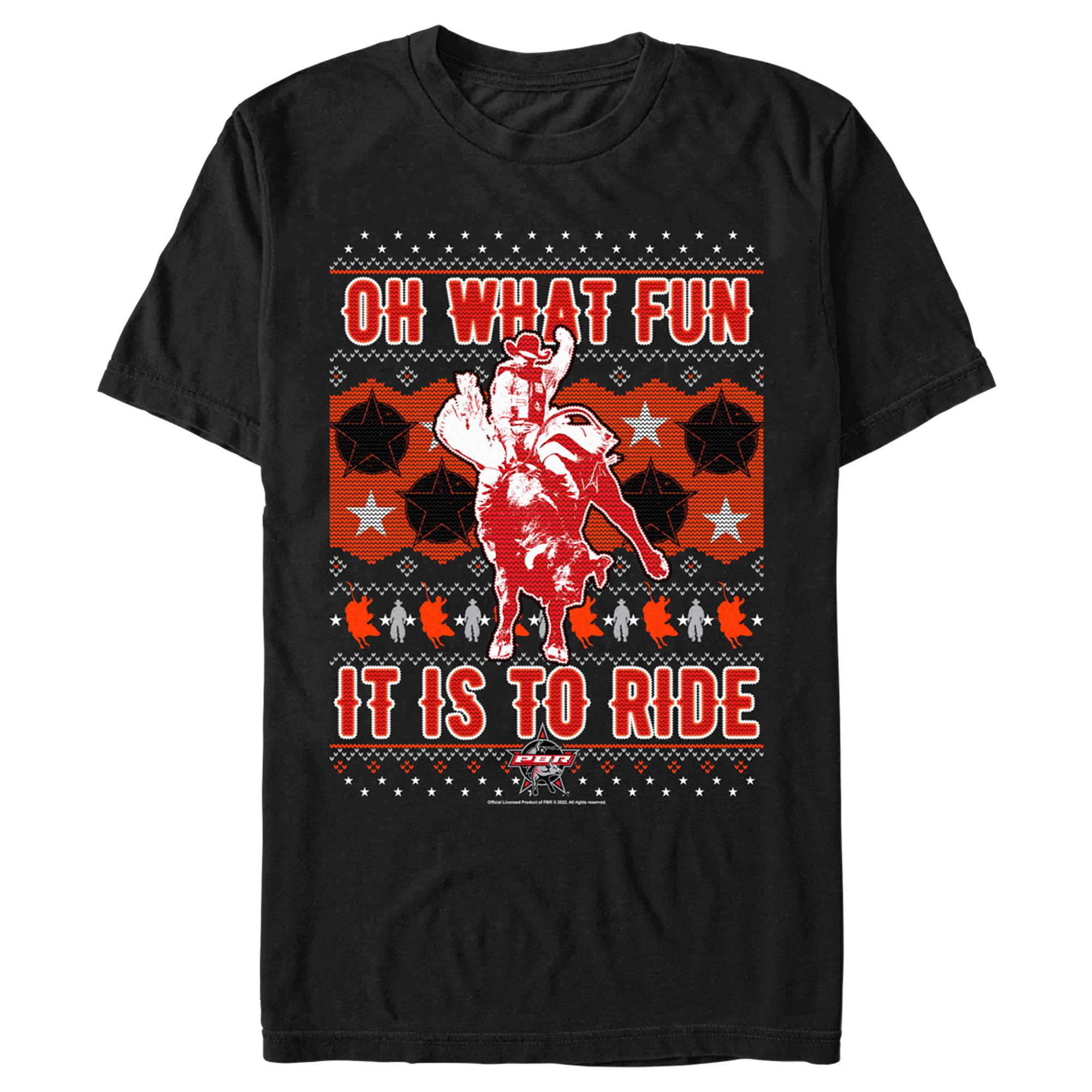 Men's Professional Bull Riders Oh What Fun it is to Ride Sweater Print T-Shirt Men's Professional Bull Riders Oh What Fun it is to Ride Sweater Print T-Shirt