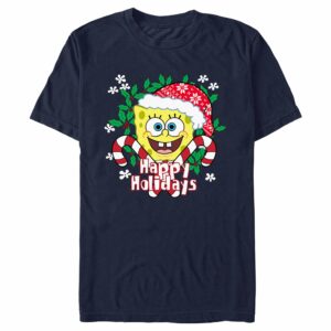 Men’s SpongeBob SquarePants Happy Holidays Santa Hat T-Shirt