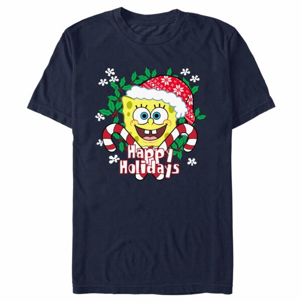Men’s SpongeBob SquarePants Happy Holidays Santa Hat T-Shirt