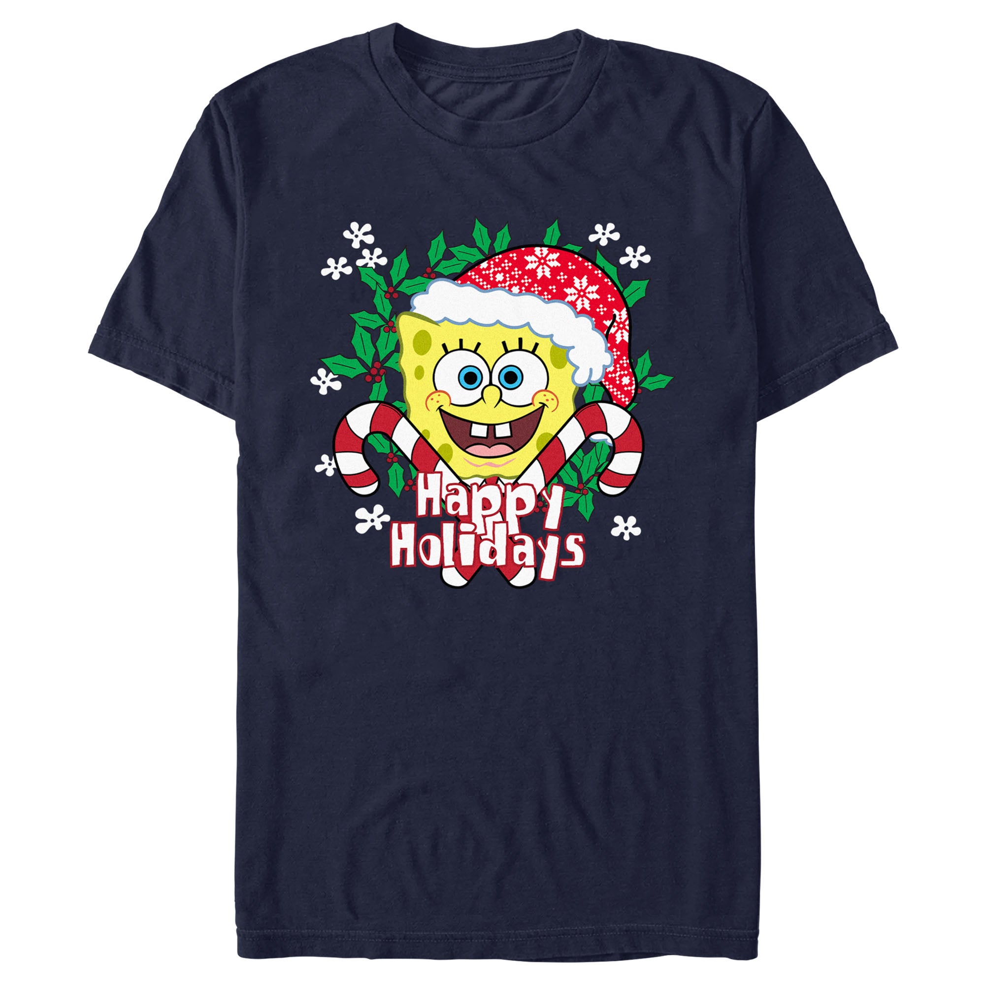 Men's SpongeBob SquarePants Happy Holidays Santa Hat T-Shirt Men's SpongeBob SquarePants Happy Holidays Santa Hat T-Shirt