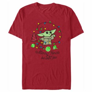 Men’s Star Wars The Mandalorian Christmas Grogu Merry Force Be With You T-Shirt