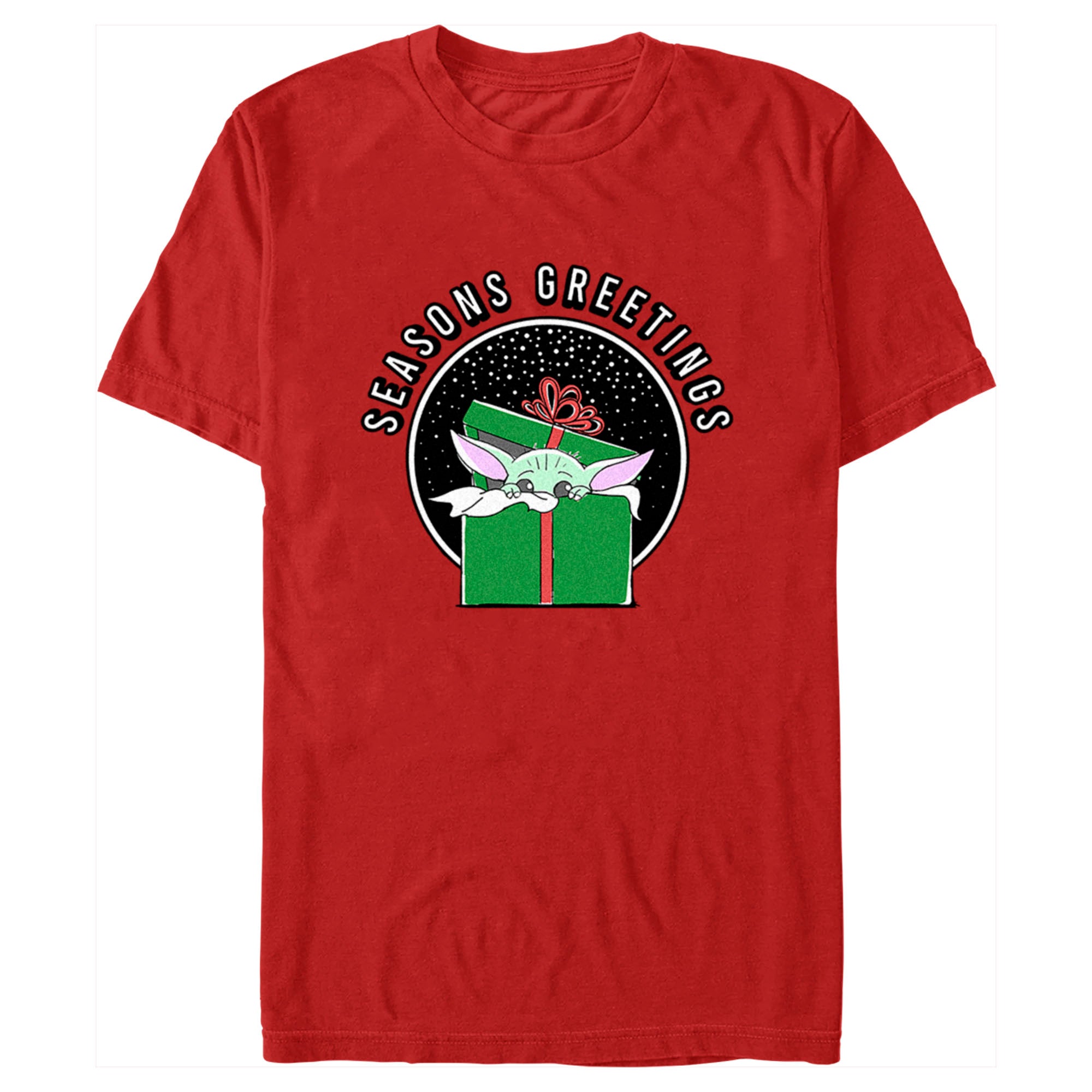 Men's Star Wars The Mandalorian Christmas Grogu Seasons Greetings T-Shirt Men's Star Wars The Mandalorian Christmas Grogu Seasons Greetings T-Shirt