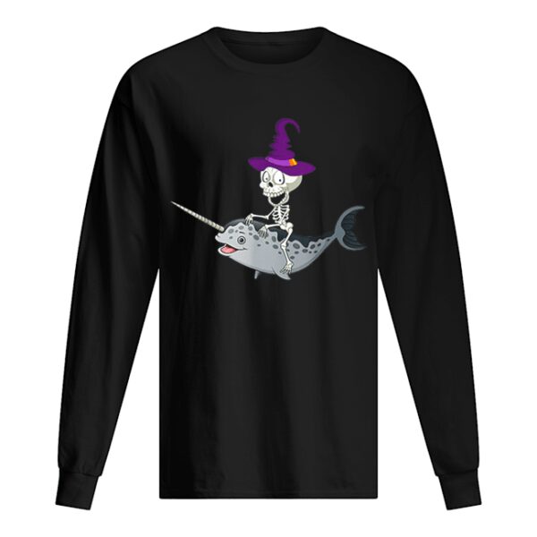 Skeleton Witch Riding Narwhal Halloween shirt
