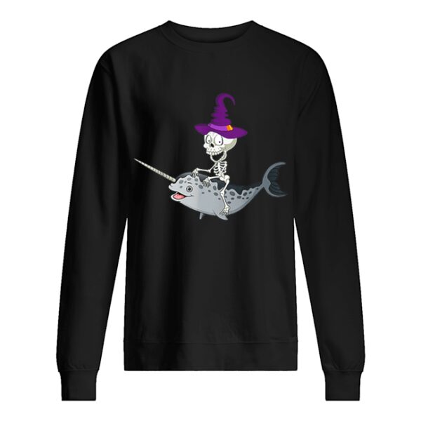 Skeleton Witch Riding Narwhal Halloween shirt