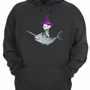 Skeleton Witch Riding Narwhal Halloween shirt 3