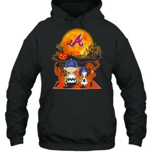 Snoopy and Charlie Brown Pumpkin Atlanta Braves Halloween Moon shirt 3