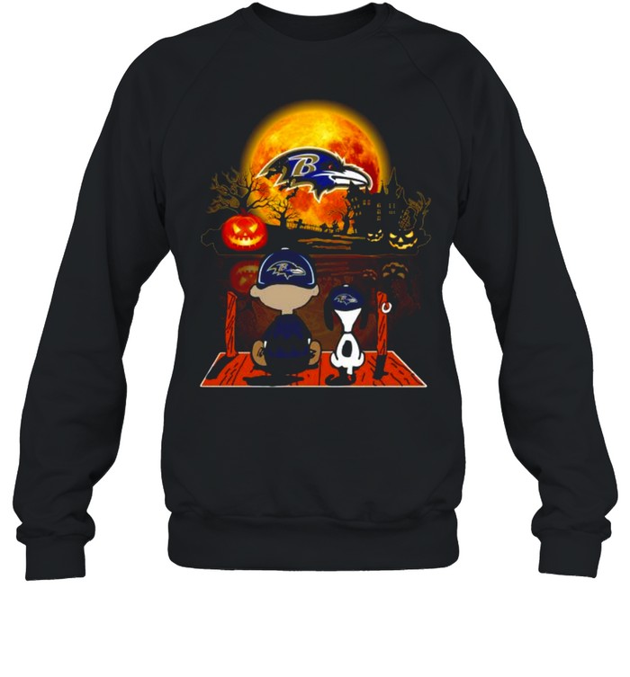 Snoopy and Charlie Brown Pumpkin Baltimore Ravens Halloween Moon shirt Snoopy and Charlie Brown Pumpkin Baltimore Ravens Halloween Moon shirt