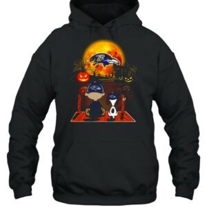 Snoopy and Charlie Brown Pumpkin Baltimore Ravens Halloween Moon shirt 3