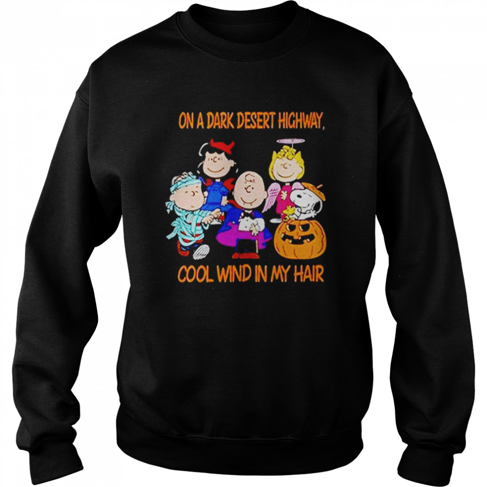 Snoopy peanut jeep on a dark desert highway cool wind in my hair snoopy Halloween shirt Snoopy peanut jeep on a dark desert highway cool wind in my hair snoopy Halloween shirt