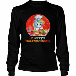 Unicorn happy hallothanksmas halloween thanksgiving christmas sunset shirt