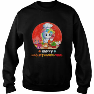 Unicorn happy hallothanksmas halloween thanksgiving christmas sunset shirt