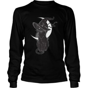 Vintage Scary Halloween Black Cat Costume Witch Hat amp Moon TShirt