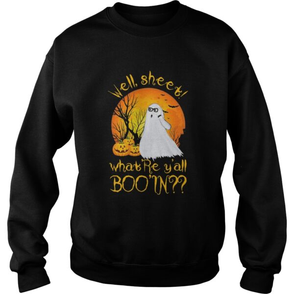 Well Sheet Whatre Yall Boo In Ghost Pumpkin Sunset Halloween shirt