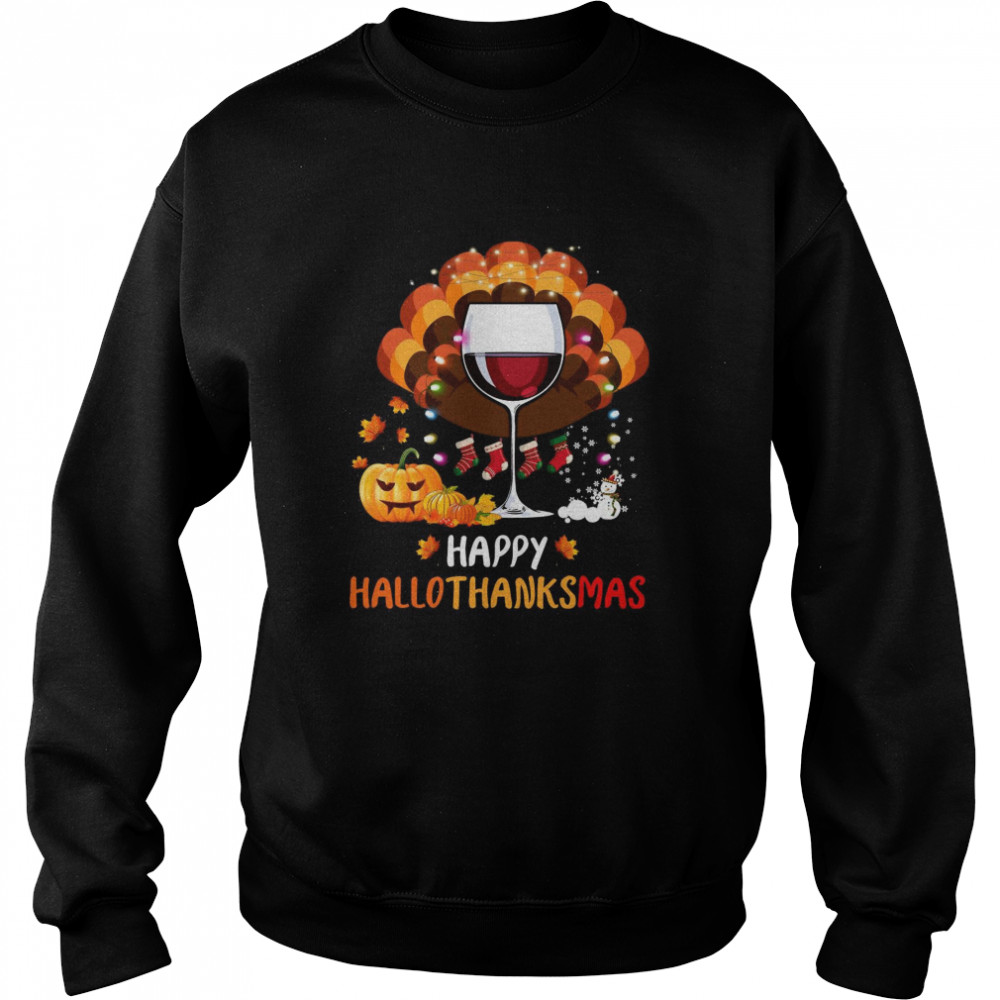 Wine Glass Happy Hallothanksmas shirt Wine Glass Happy Hallothanksmas shirt