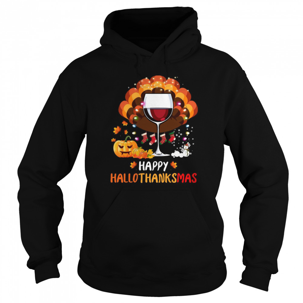 Wine Glass Happy Hallothanksmas shirt Wine Glass Happy Hallothanksmas shirt