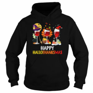 Wine Halloween Thanksgiving Christmas Happy Hallothanksmas shirt 3