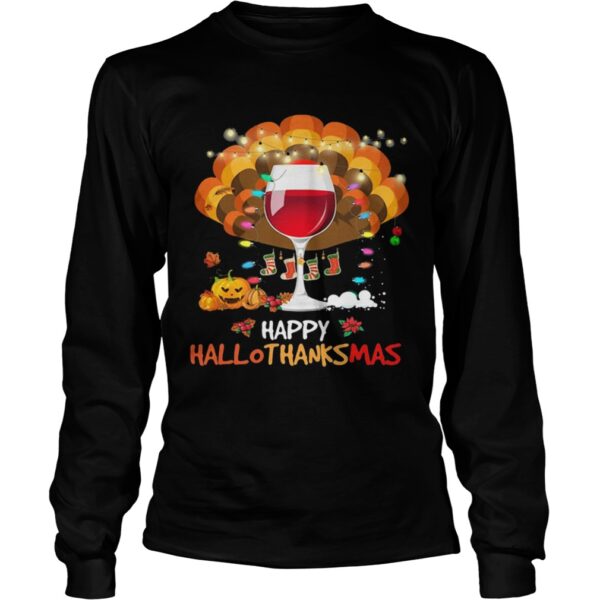 Wine turkey happy hallothanksmas halloween thanksgiving christmas shirt