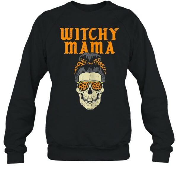 Witchy Mama Hair Bun Skeleton Mom Halloween shirt