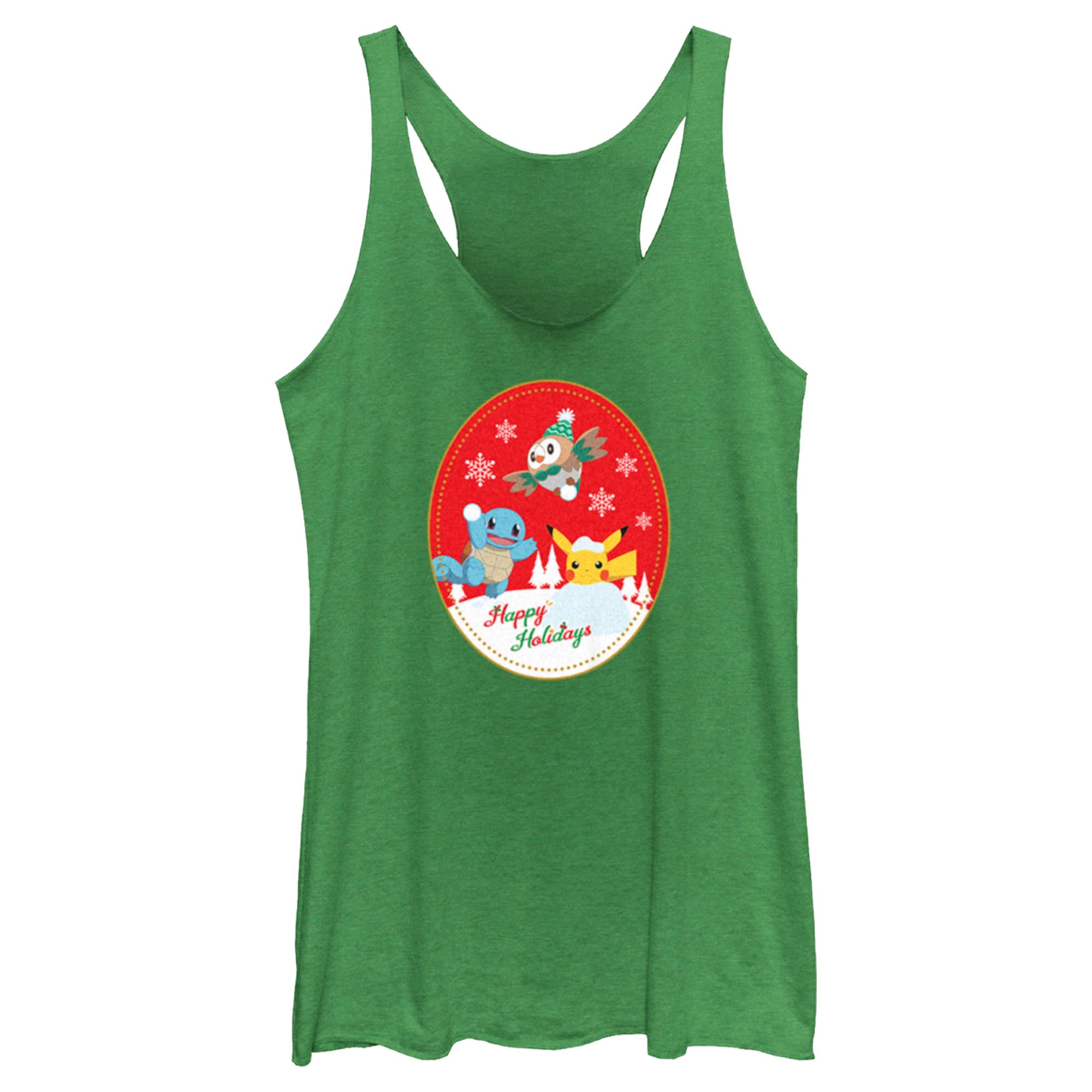 Women's Pokemon Christmas Happy Holidays Patch Racerback Tank Top Women's Pokemon Christmas Happy Holidays Patch Racerback Tank Top