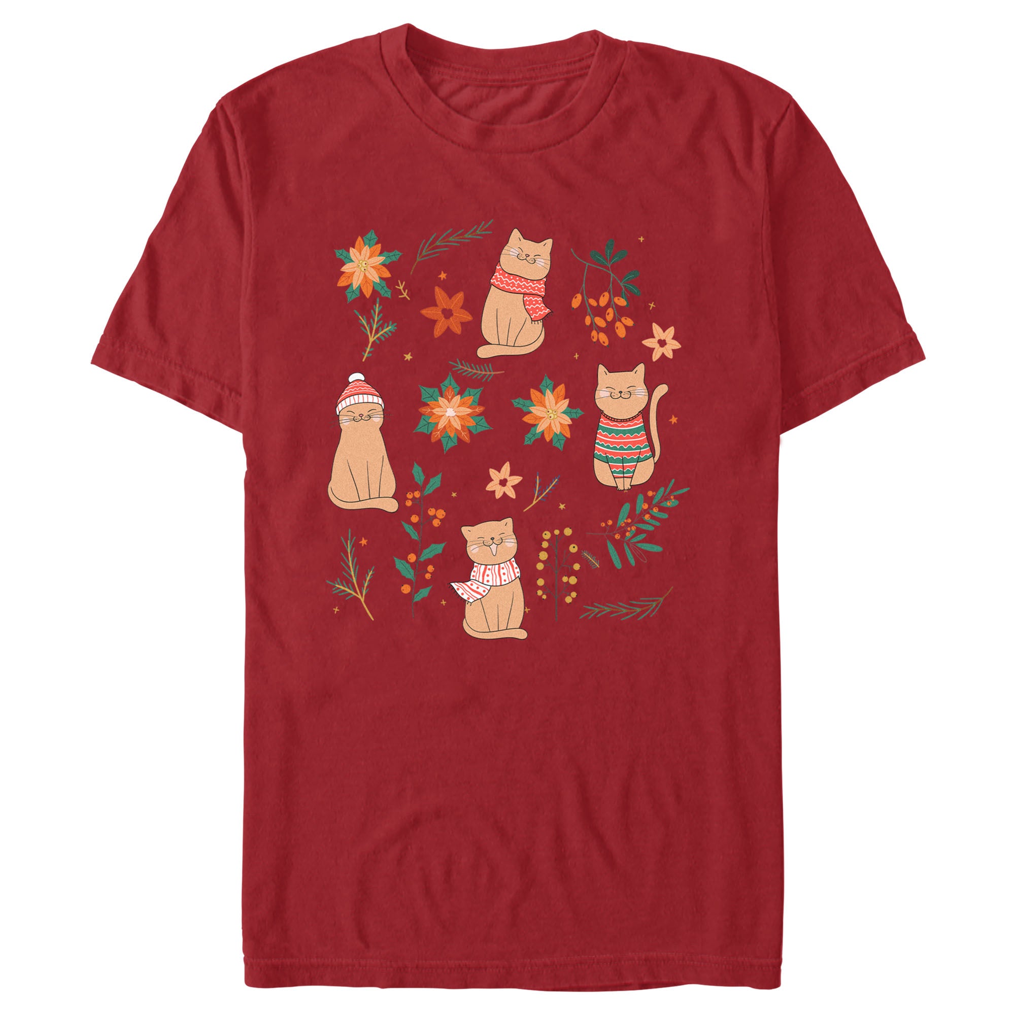 Men's Lost Gods Christmas Floral Cats T-Shirt Men's Lost Gods Christmas Floral Cats T-Shirt