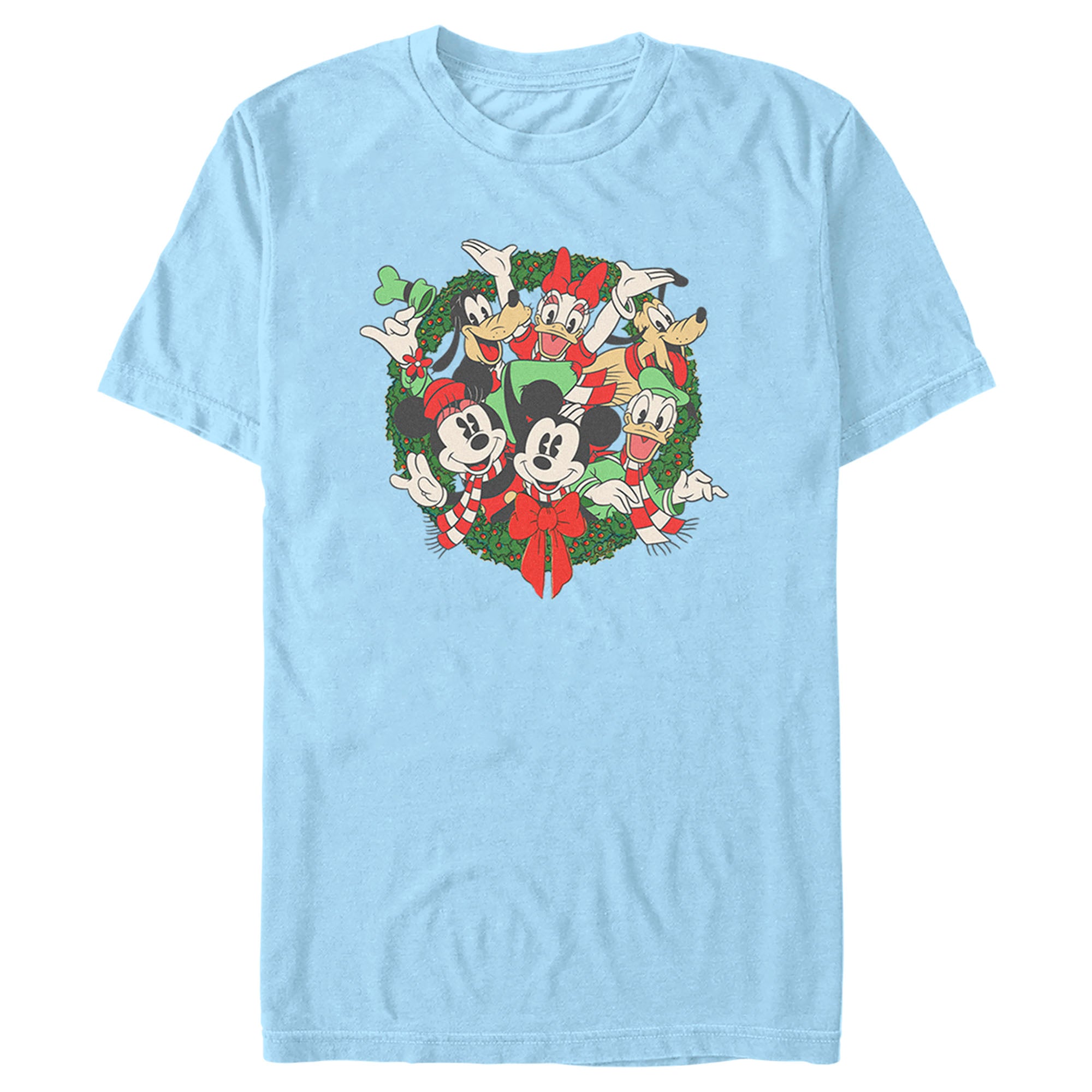 Men's Mickey & Friends Christmas Retro Friends Wreath T-Shirt Men's Mickey & Friends Christmas Retro Friends Wreath T-Shirt