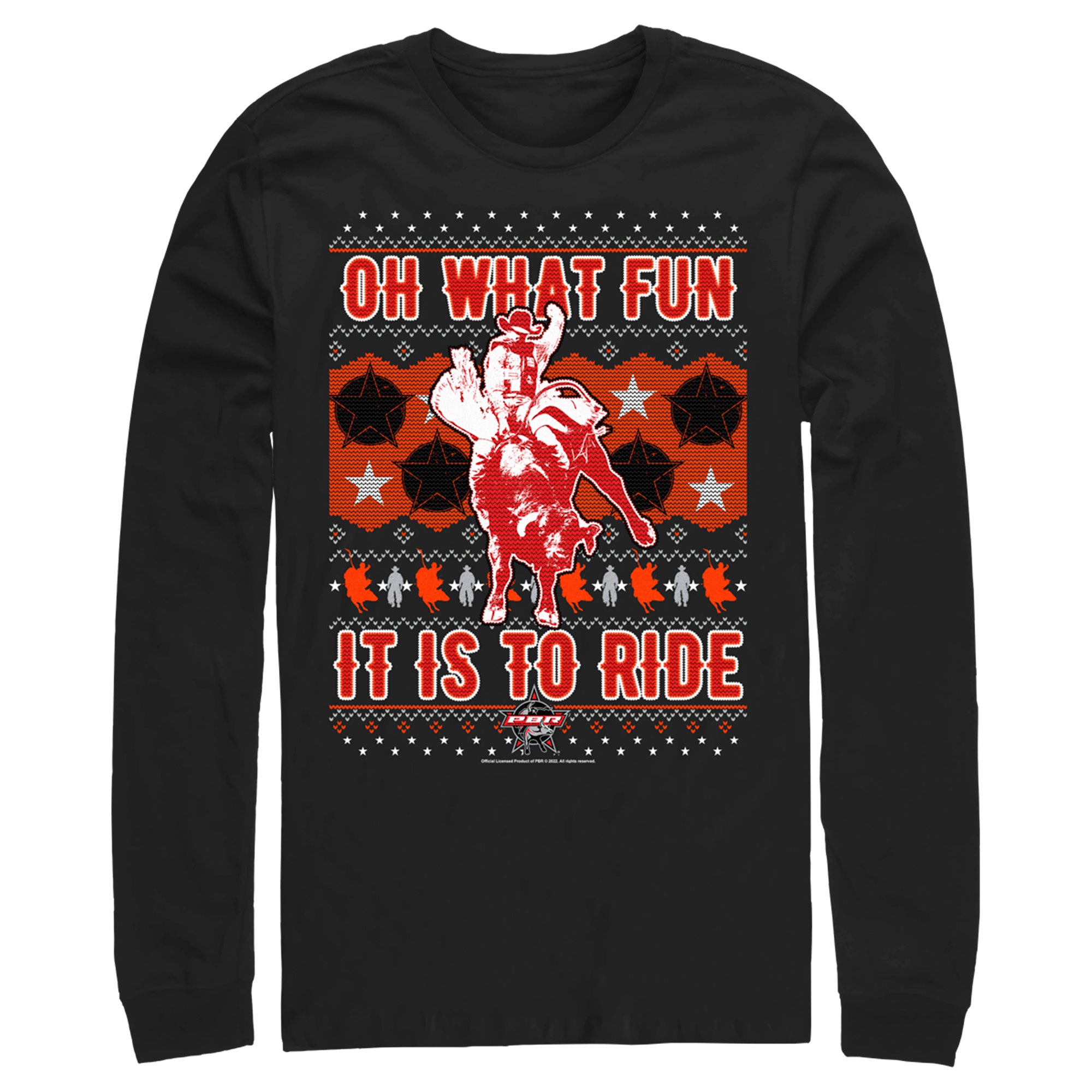 Men's Professional Bull Riders Oh What Fun it is to Ride Sweater Print Long Sleeve Shirt Men's Professional Bull Riders Oh What Fun it is to Ride Sweater Print Long Sleeve Shirt